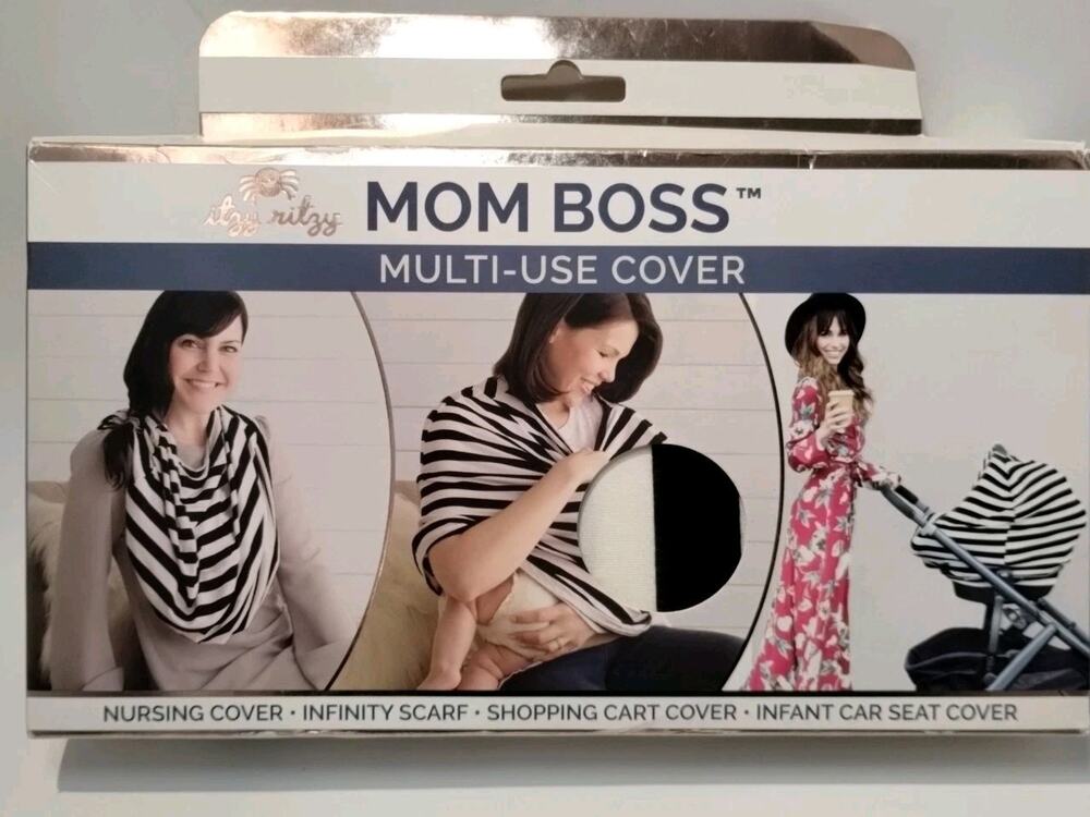 NEW Itzy Ritzy Mom Boss 4-In-1 Multi-Use Nursing Cover Scarf Black White Stripe